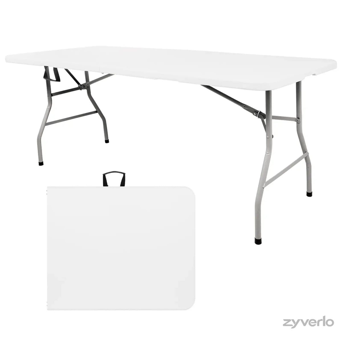 4FT/6FT Folding Table, Portable Plastic Table with Steel Legs & Carry Handle for Party, Picnic, Camping & Events