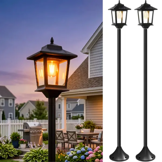 2 Pack 63" Solar Lamp Post Lights, Waterproof Outdoor Patio Pole Lights for Backyard, Garden, Deck, Pathway & Front Porch, Warm White, Replaceable Bulb