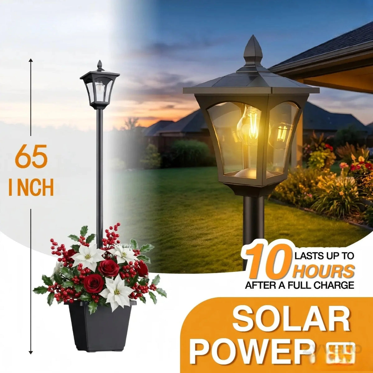 2-in-1 Solar Post Light with Planter, Outdoor Garden Decor, Solar Powered Pathway Light for Patio, Yard & Porch