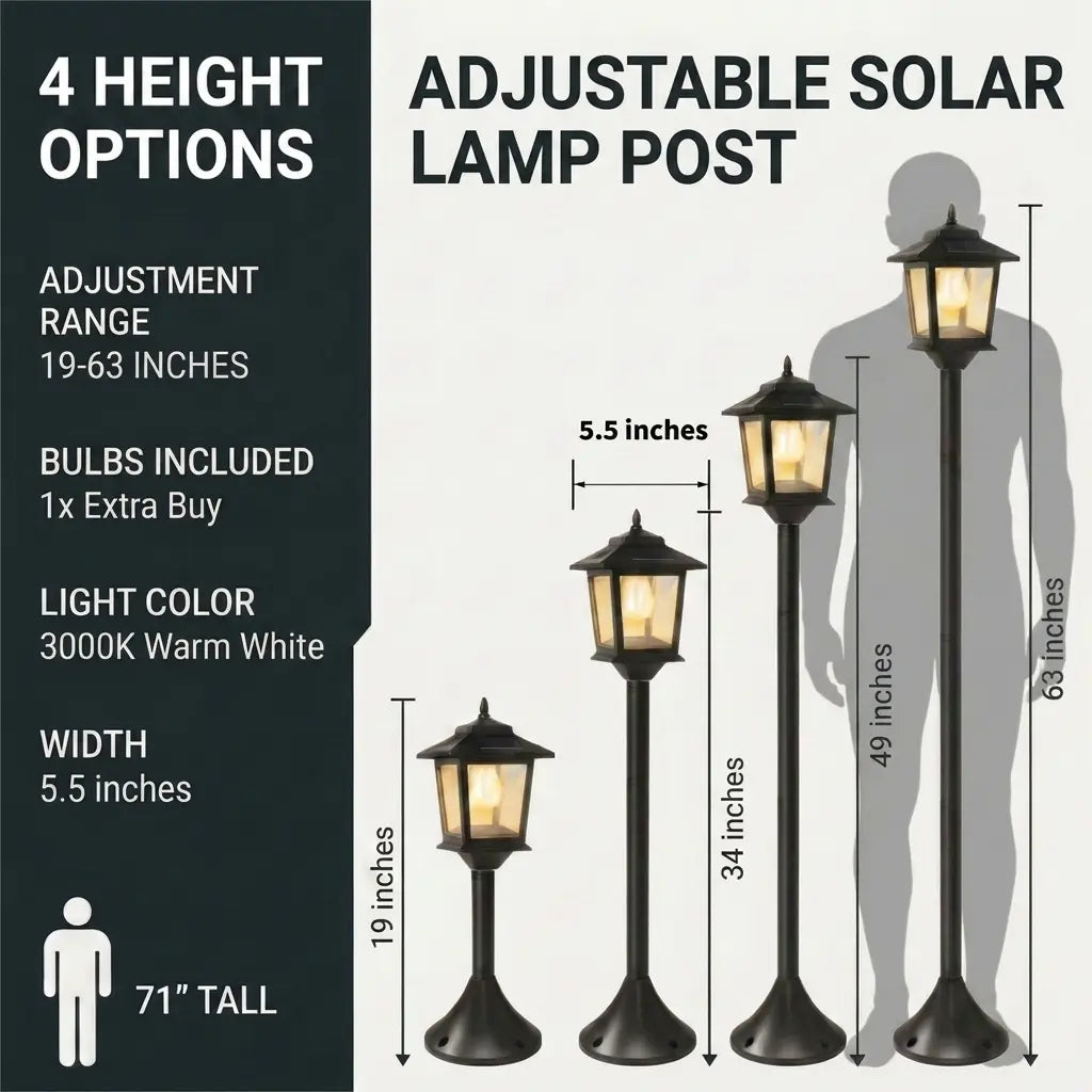 2 Pack 63" Solar Lamp Post Lights, Waterproof Outdoor Patio Pole Lights for Backyard, Garden, Deck, Pathway & Front Porch, Warm White, Replaceable Bulb