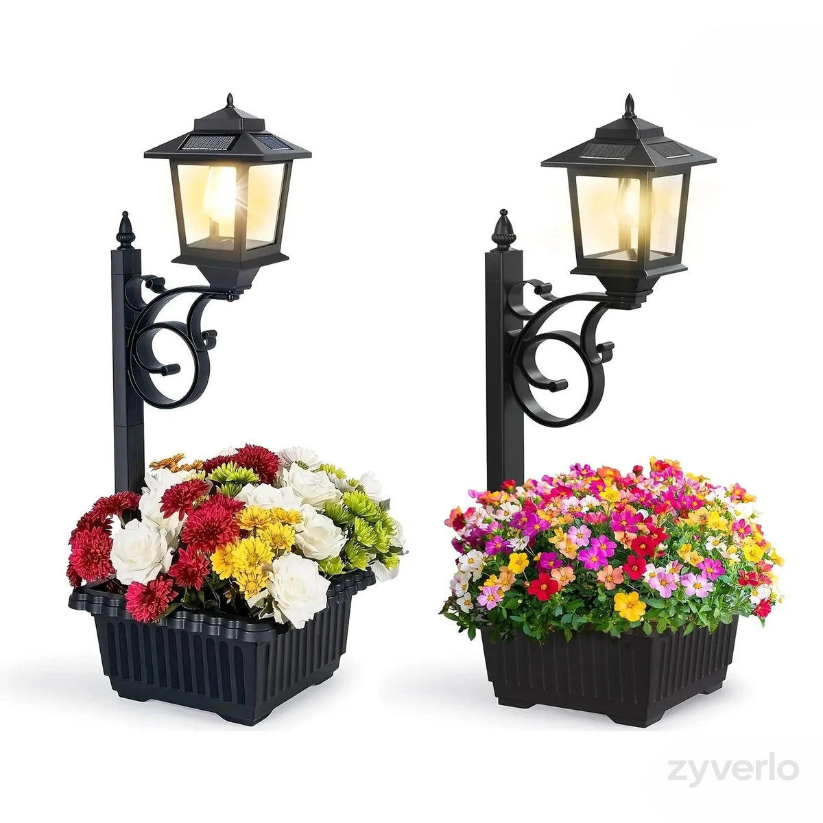 2-in-1 Solar Post Light with Planter, Outdoor Garden Decor, Solar Powered Pathway Light for Patio, Yard & Porch