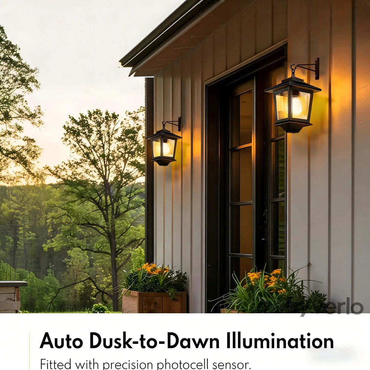 2-Pack Solar Outdoor Wall Lanterns, 4 Solar Panels, Warm White LED, Waterproof Anti-Rust Patio & Garden Lights