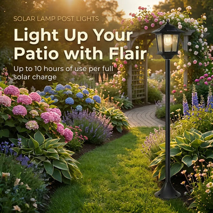 2 Pack 63" Solar Lamp Post Lights, Waterproof Outdoor Patio Pole Lights for Backyard, Garden, Deck, Pathway & Front Porch, Warm White, Replaceable Bulb