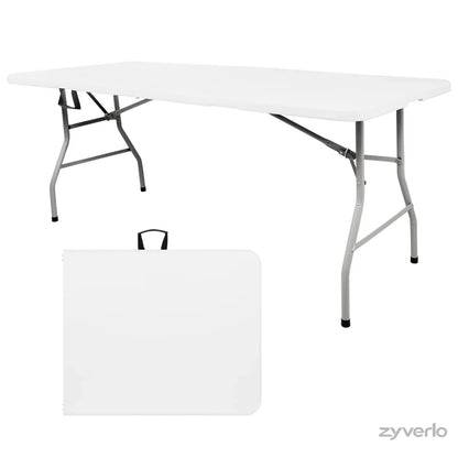 4FT/6FT Folding Table, Portable Plastic Table with Steel Legs & Carry Handle for Party, Picnic, Camping & Events