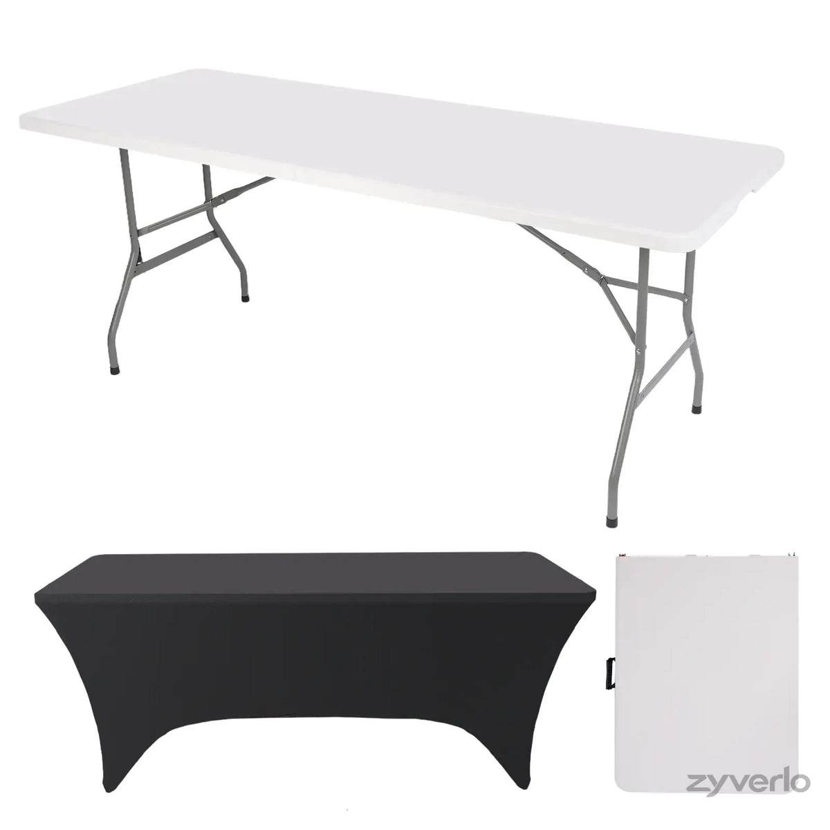 4FT/6FT Folding Table, Portable Plastic Table with Steel Legs & Carry Handle for Party, Picnic, Camping & Events