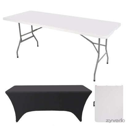 4FT/6FT Folding Table, Portable Plastic Table with Steel Legs & Carry Handle for Party, Picnic, Camping & Events
