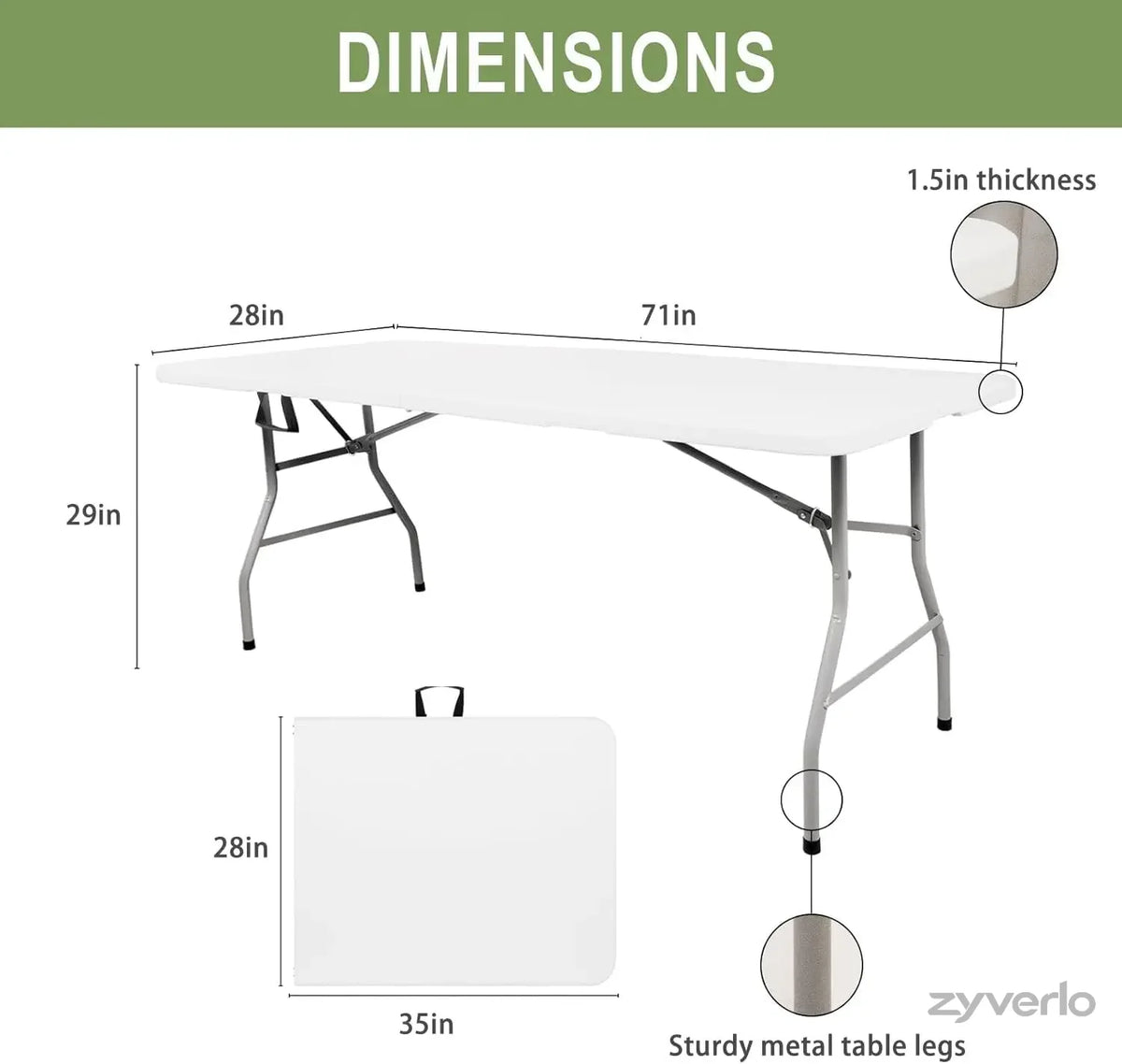 4FT/6FT Folding Table, Portable Plastic Table with Steel Legs & Carry Handle for Party, Picnic, Camping & Events