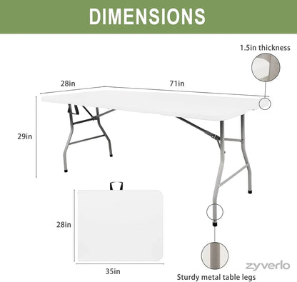 4FT/6FT Folding Table, Portable Plastic Table with Steel Legs & Carry Handle for Party, Picnic, Camping & Events