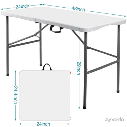 4FT/6FT Folding Table, Portable Plastic Table with Steel Legs & Carry Handle for Party, Picnic, Camping & Events