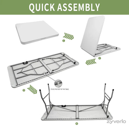 4FT/6FT Folding Table, Portable Plastic Table with Steel Legs & Carry Handle for Party, Picnic, Camping & Events