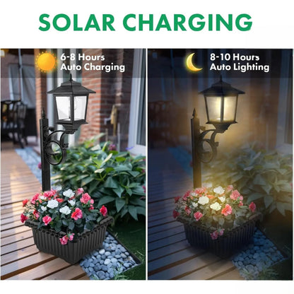 2-in-1 Solar Post Light with Planter, Outdoor Garden Decor, Solar Powered Pathway Light for Patio, Yard & Porch