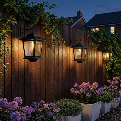 2-Pack Solar Outdoor Wall Lanterns, 4 Solar Panels, Warm White LED, Waterproof Anti-Rust Patio & Garden Lights