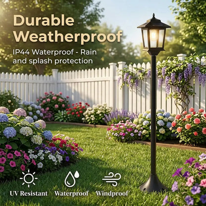 2 Pack 63" Solar Lamp Post Lights, Waterproof Outdoor Patio Pole Lights for Backyard, Garden, Deck, Pathway & Front Porch, Warm White, Replaceable Bulb