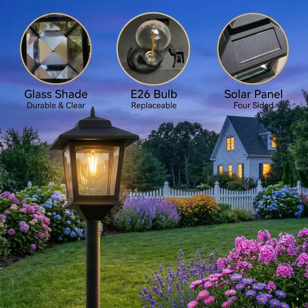 2 Pack 63" Solar Lamp Post Lights, Waterproof Outdoor Patio Pole Lights for Backyard, Garden, Deck, Pathway & Front Porch, Warm White, Replaceable Bulb