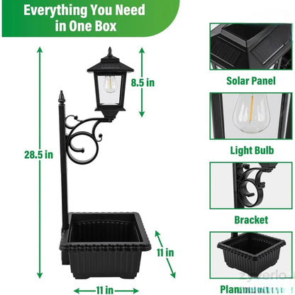 2-in-1 Solar Post Light with Planter, Outdoor Garden Decor, Solar Powered Pathway Light for Patio, Yard & Porch