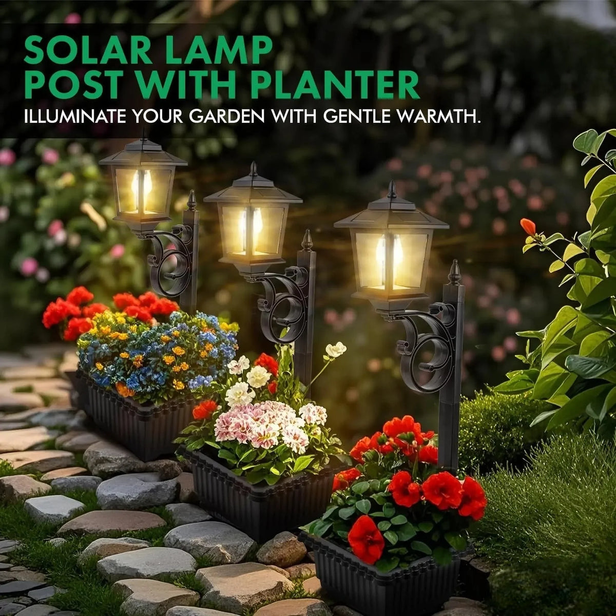 2-in-1 Solar Post Light with Planter, Outdoor Garden Decor, Solar Powered Pathway Light for Patio, Yard & Porch