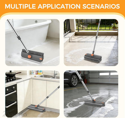 3-in-1 Floor Scrubber Squeegee with Long Handle, 360° Rotating Stiff Bristle Brush & Shower Squeegee for Bathtub, Shower, Glass, Floors & Home Cleaning