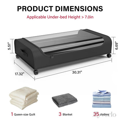 Under Bed Storage with Wheels, Rolling Under Bed Storage Organizer for Clothes, Shoes, Blankets & Bedding, Space-Saving Metal Drawers for Bedroom Organization