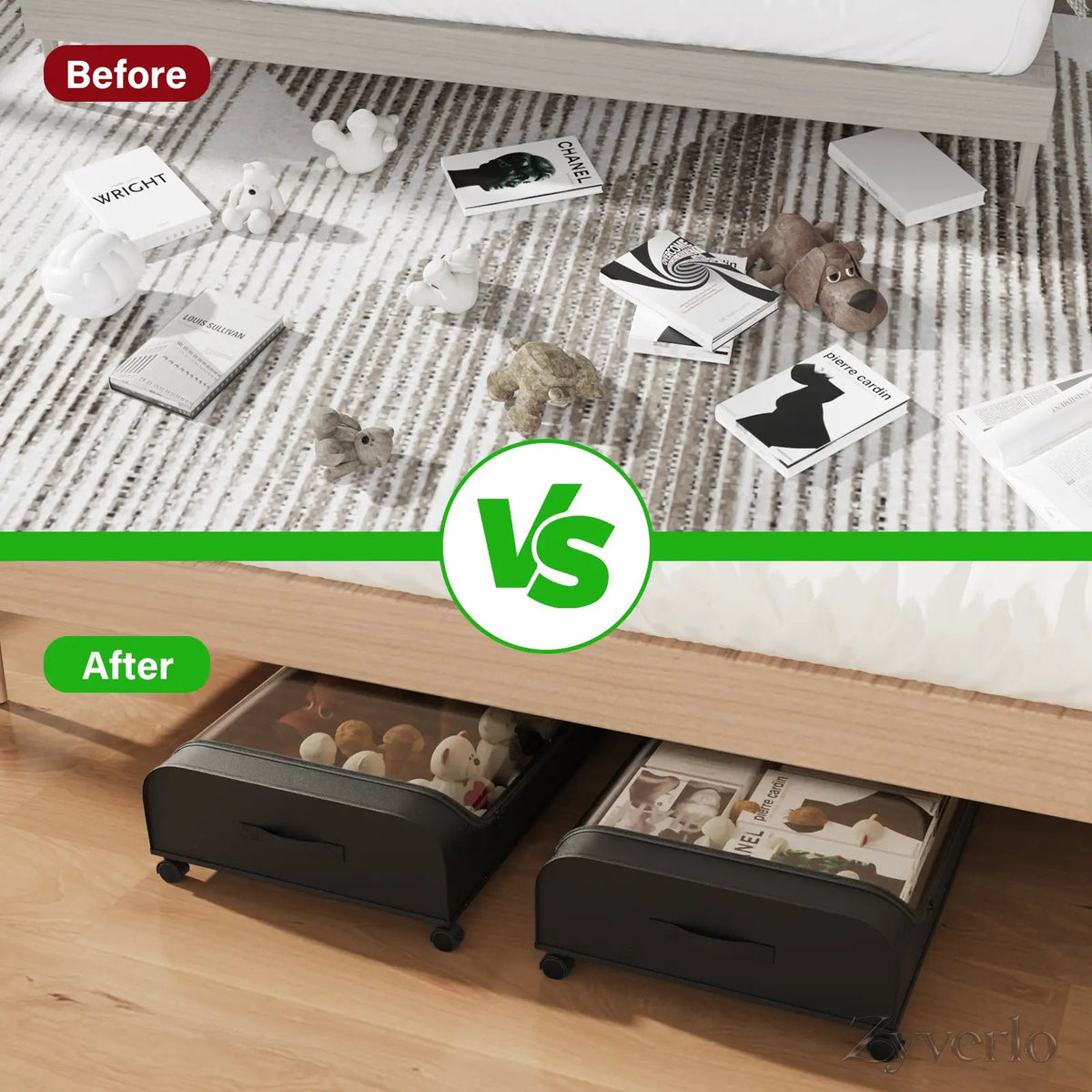 Under Bed Storage with Wheels, Rolling Under Bed Storage Organizer for Clothes, Shoes, Blankets & Bedding, Space-Saving Metal Drawers for Bedroom Organization