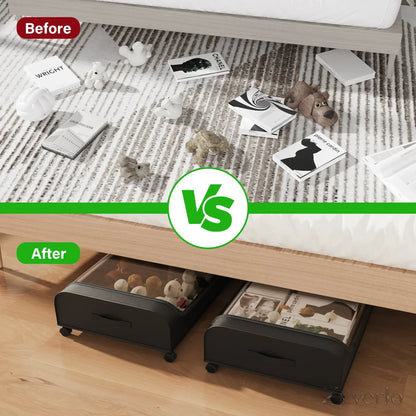 Under Bed Storage with Wheels, Rolling Under Bed Storage Organizer for Clothes, Shoes, Blankets & Bedding, Space-Saving Metal Drawers for Bedroom Organization