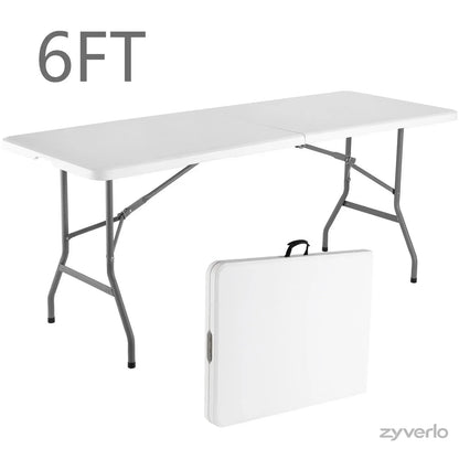 4FT/6FT Folding Table, Portable Plastic Table with Steel Legs & Carry Handle for Party, Picnic, Camping & Events