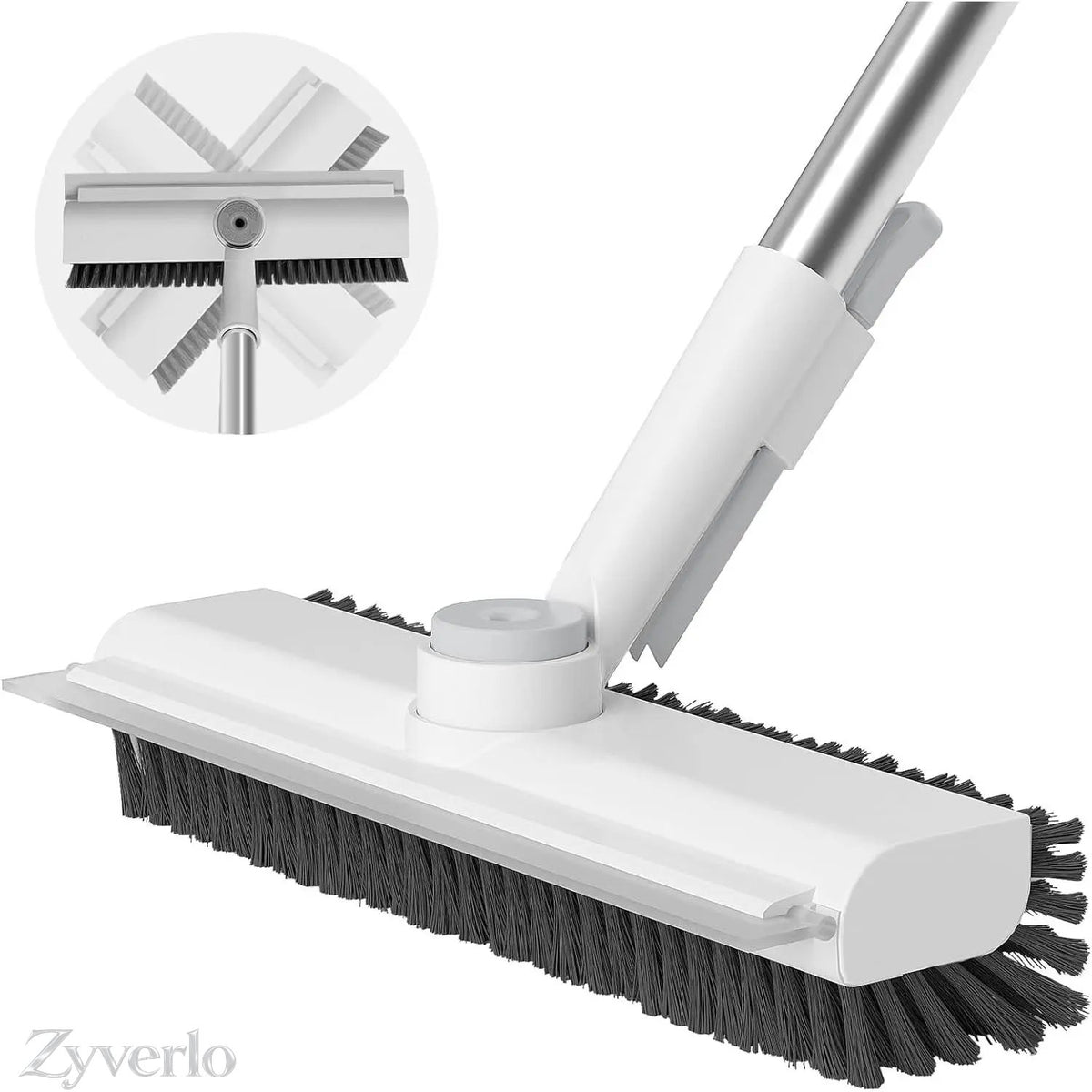 3-in-1 Floor Scrubber Squeegee with Long Handle, 360° Rotating Stiff Bristle Brush & Shower Squeegee for Bathtub, Shower, Glass, Floors & Home Cleaning