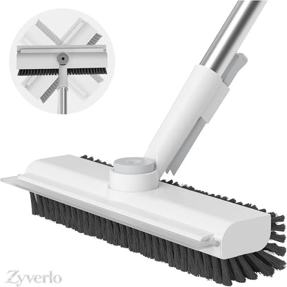 3-in-1 Floor Scrubber Squeegee with Long Handle, 360° Rotating Stiff Bristle Brush & Shower Squeegee for Bathtub, Shower, Glass, Floors & Home Cleaning