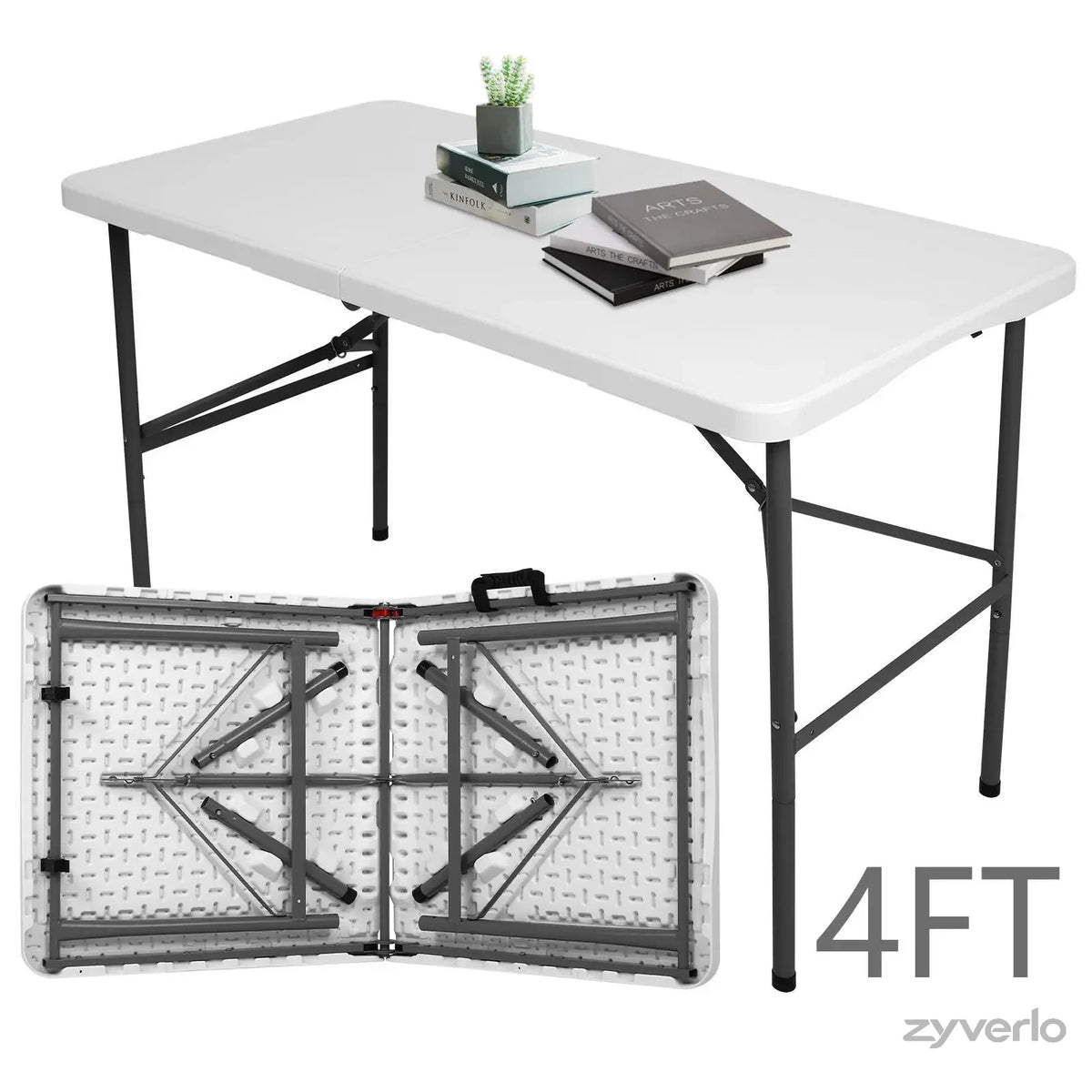 4FT/6FT Folding Table, Portable Plastic Table with Steel Legs & Carry Handle for Party, Picnic, Camping & Events